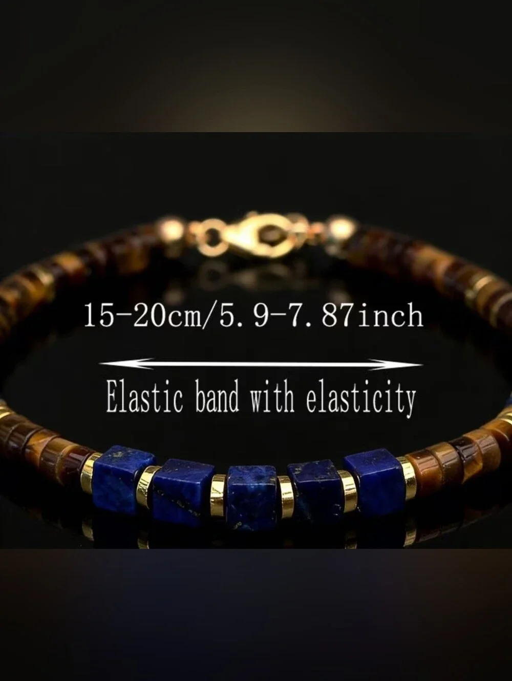Lapis Lazuli, Tiger Eye & Hematite Beaded Bracelet - Gold Accents NWOT